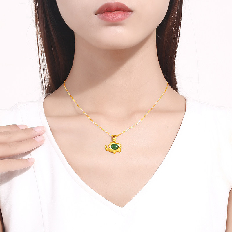 cemni /千年吉祥金镶玉大象女吊坠 cemni千年珠宝项链