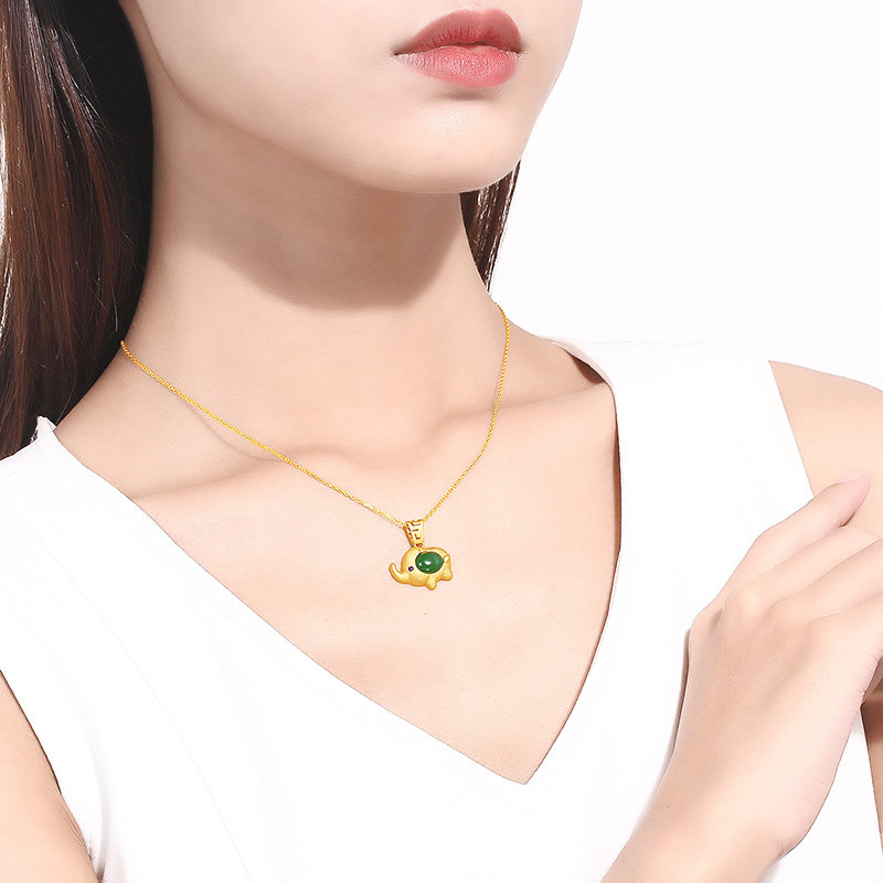 cemni /千年吉祥金镶玉大象女吊坠 cemni千年珠宝项链