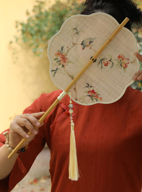 中式竹丝印花手工可折叠腰扇