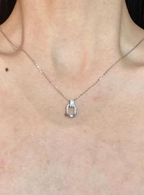 如蝶在野 几何双环扣925镀银项链ins风轻奢小众设计高级感锁骨链