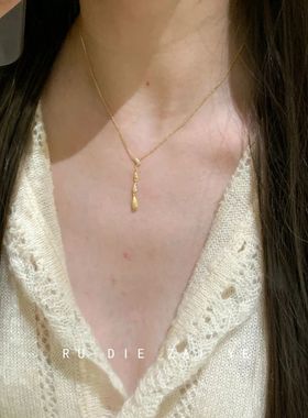 如蝶在野 淡人bi入！拉丝水滴锆石项链极简轻奢高级感小众锁骨链