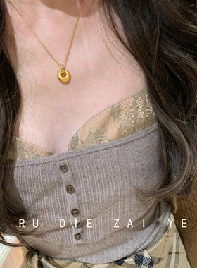 如蝶在野 暴富缎面拉丝金驼驼吊坠项链女高级感秋冬毛衣链锁骨链