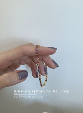 如蝶在野 时尚小众设计高级复古彩钻手链ins气质百搭彩色满钻手链