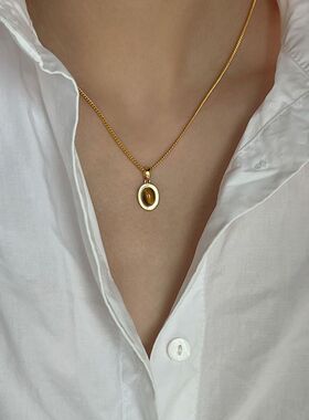 如蝶在野 美拉德气质虎眼石吊坠项链女极简百搭个性毛衣链锁骨链