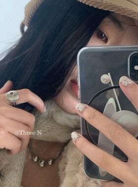 如蝶在野 复古做旧小众星星纹戒指两件套可调节开口质感食指戒