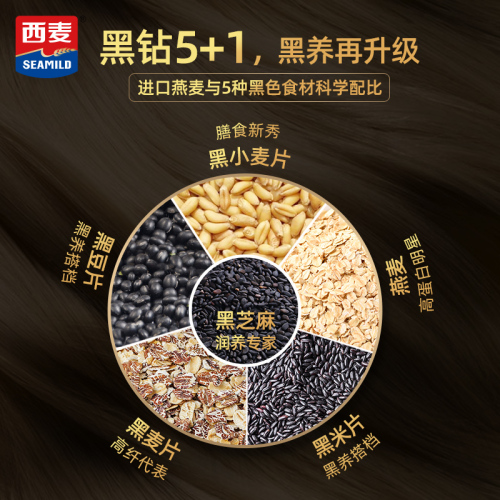 西麦五黑粗粮麦片520g*3袋高蛋白质芝麻黑麦混合懒人速食营养早餐