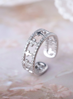 TOOK Otnament新款S925纯银十字架锆石戒指女小众设计精致百搭ins