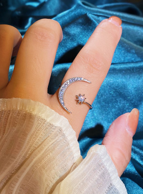 TOOK Otnament新款S925纯银月亮镶钻戒指女原创设计高级感日常ins