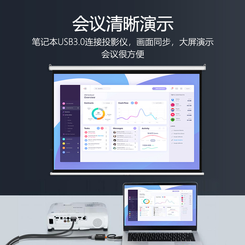 达而稳 USB转VGA转换器转接头投影仪高清接头笔记本电脑三合一拓展坞接口USB3.0外置显卡扩展器显示屏线屏幕 - 图2