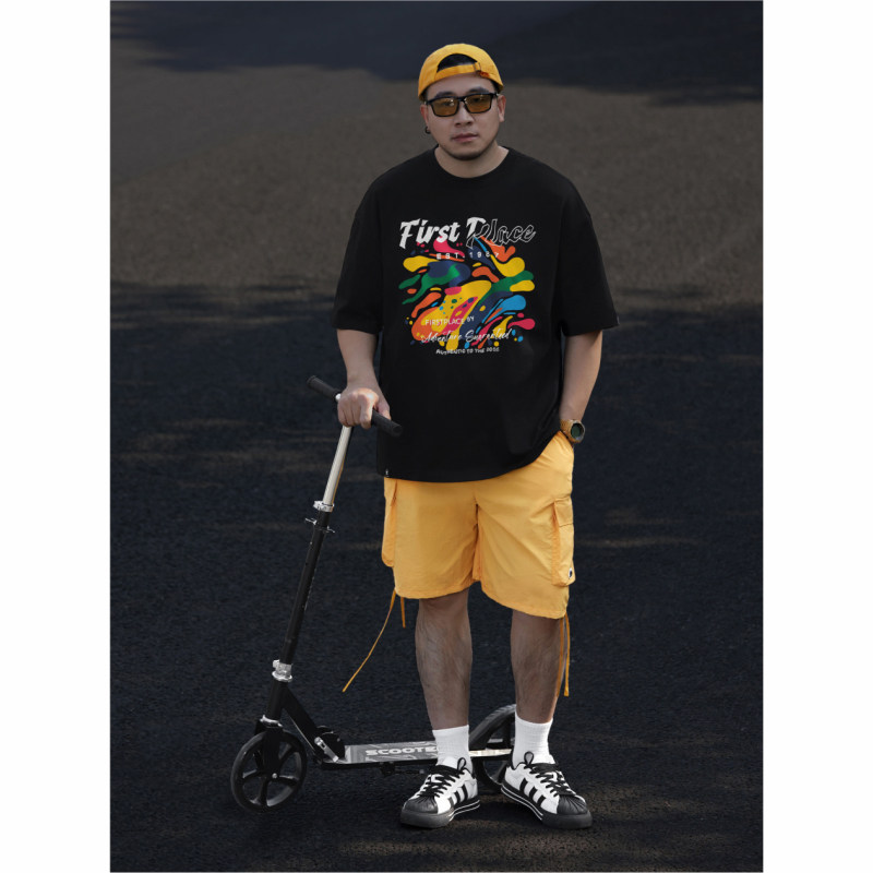 KERWATS品牌大码男装彩色块印花英文刺绣肥佬大号宽松落肩短袖t恤,淘宝优惠券,粉丝福利购,淘宝优惠卷