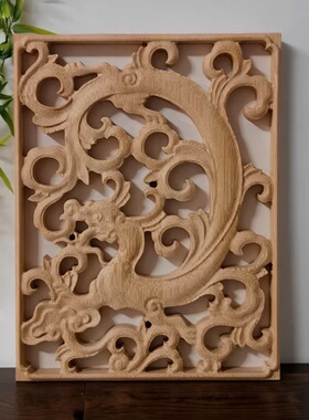 中式龙图腾镂空竹木浮雕版画壁画