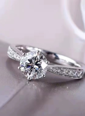 铂金pt950钻戒一克拉微镶六爪天然真钻GIA石求婚结婚戒指送女