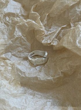 AMBSOM亲吻你的爱人银做旧开口可调节戒指男女同款