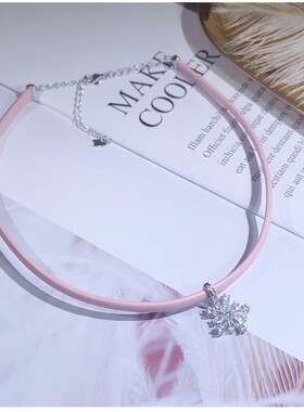 纯银雪花皮绳颈链简约百搭流行