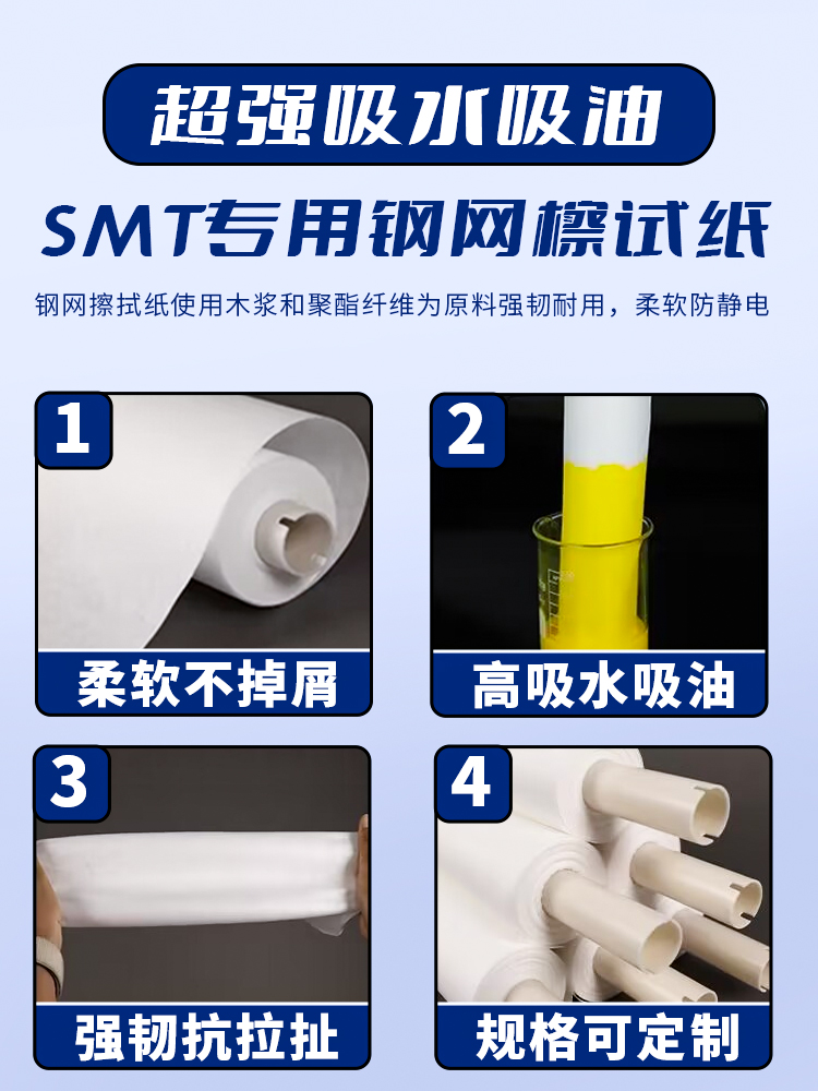 SMT钢网擦拭纸DEK MPM GKG锡膏清洁纸印刷机工业用卷纸清洗无尘纸 - 图1