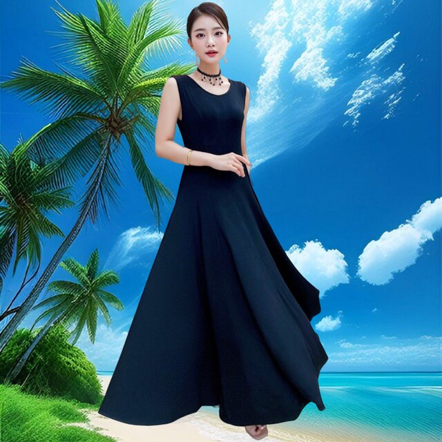 Modal ກວ້າງ swing dress ຫາດຊາຍ maxi dress
