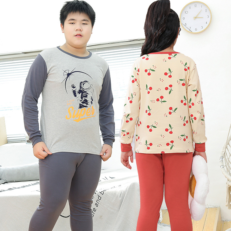 男胖童秋衣秋裤套装纯棉全棉男童加大加肥睡衣儿童中大童保暖内衣 - 图1