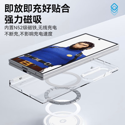 蓝猩BLUEO适用三星ZFold7手机壳0透磁吸Fold7中轴保护套W26折叠屏磁吸转轴zfold7简约透明高级感全包铰链防摔 - 图2
