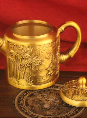 山水竹影茶壶茶杯中式装饰摆件