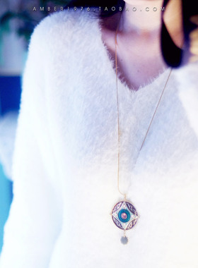 No.250 pilgrim 民族风仿古镀金复古珐琅釉水晶镶嵌镀金长项链