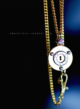 No.194 henri bende曼哈顿潮牌欧美金属风多色镀金水晶钥匙孔项链