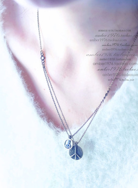 No.350 Lucky brand 朋克风古铜镀金蓝宝石镶嵌反战主题项链