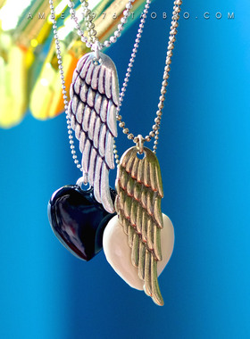No.246 pilgrim 欧美风合金镀金镀银珐琅釉爱心羽毛长项链