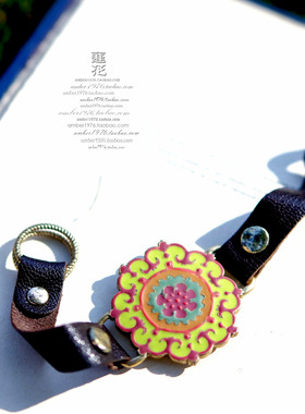 No.394 Lucky Brand 敦煌「藻井」元素 合金镀金彩绘漆釉皮质手链