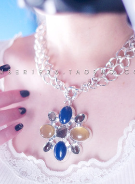 monet镀银古董宝石可调长短项链