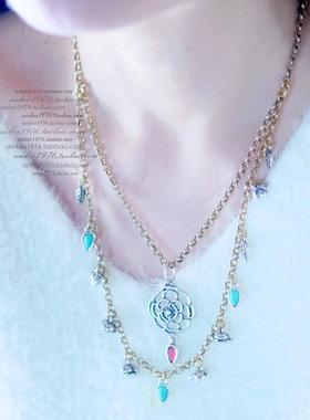 No.345 Lucky brand 山茶花限量系列 合金镀银镶宝石双层项链