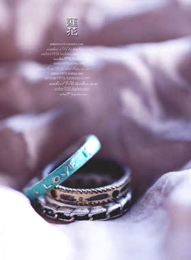 No.306 Lucky Brand 合金镀银彩漆做旧复古朋克戒指 套戒指环