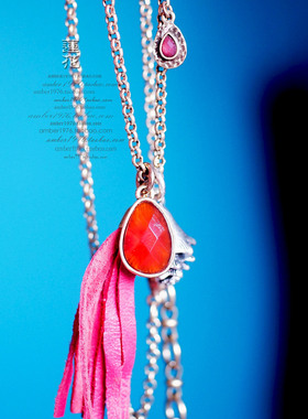 No.357 Lucky brand 复古森系 镀金雕刻榛果红宝石皮革流苏项链