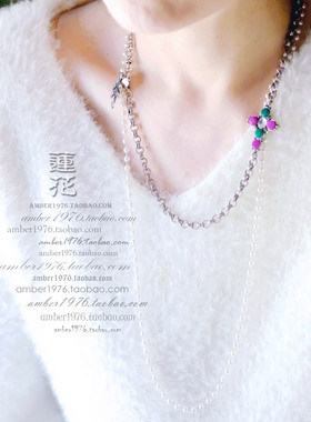 No.347 Lucky brand 油画感 浮雕镀银宝石Cross古董项链