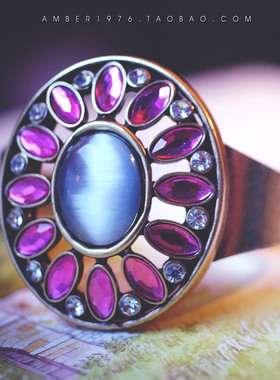 No.16「宝石轮盘」挪威A&C 猫眼石镶嵌镀金Vintage复古开口手镯