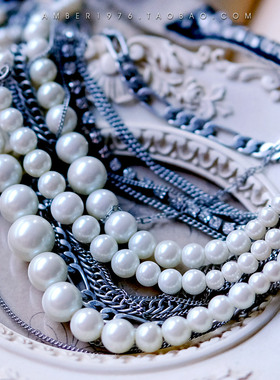 重工宝石珍珠多层项链