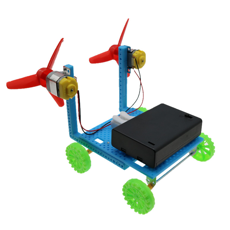 双螺旋桨风力车少儿科学实验双桨风动力小车电动玩具拼装模型制作 - 图3