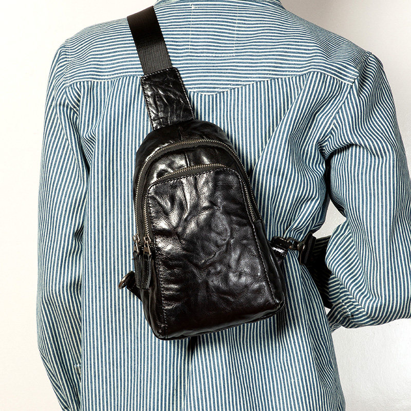 Maiwei casual leather chest bag sports crossbody bag for men and women