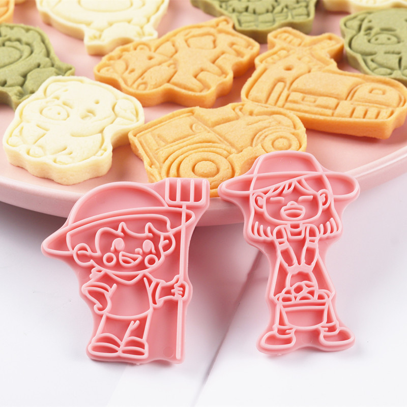 农场动物饼干模具烘焙家用蛋糕曲奇3d立体儿童卡通按压式橡皮泥模