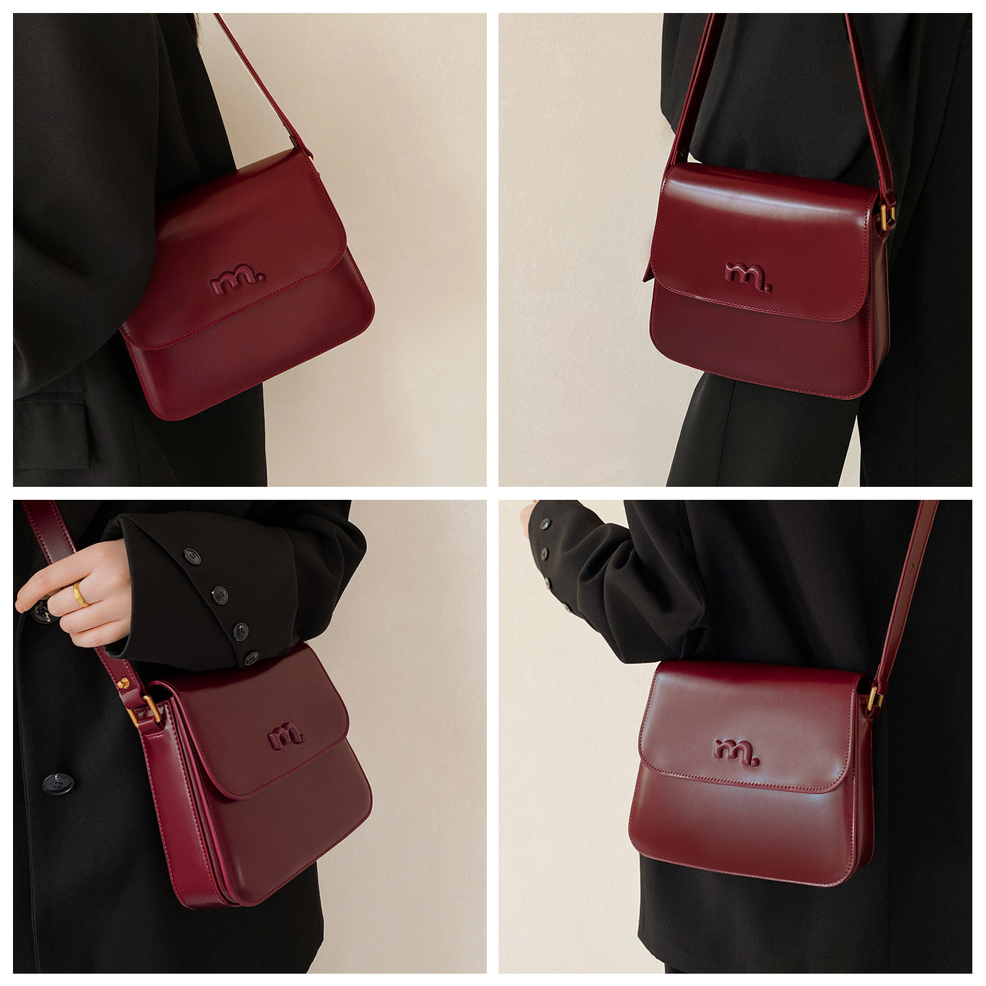 妙迪红色包包牛皮豆腐包高级感质感斜挎小方包通勤女士单肩腋下包,淘宝优惠券,粉丝福利购,淘宝优惠卷