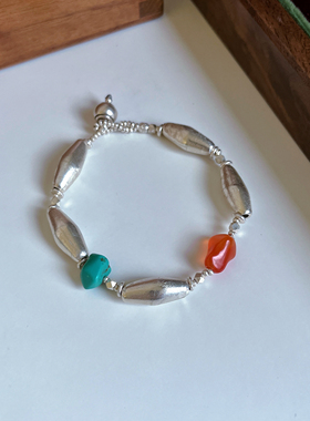 泰国清迈天然绿松石手链女玛瑙青金石手串手工制作小众设计