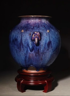 煤烧钧瓷手签款钧窑窑变花瓶办公室摆件周松建国大师省非遗传承人