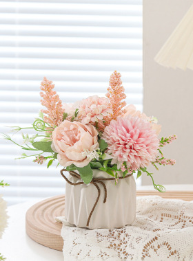 田园风小清新绣球花陶瓷盆栽家居客厅办公桌面装饰绢花仿真花摆件