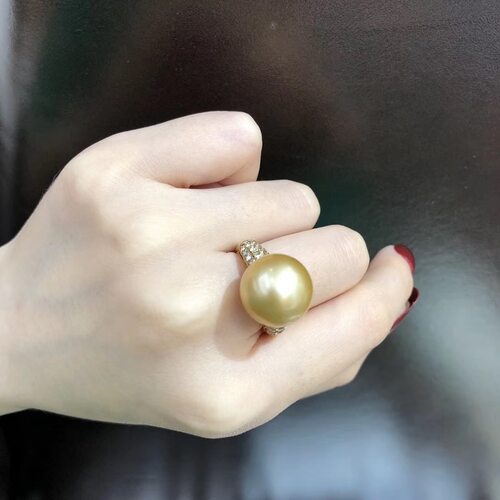 南洋金珍珠戒指正圆大颗粒澳洲白珍珠戒指925银镀18k金女款活口戒 - 图2
