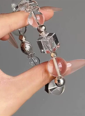 净体巴西天然白水晶手链女款时尚纯银简约手串设计感小众闺蜜礼物