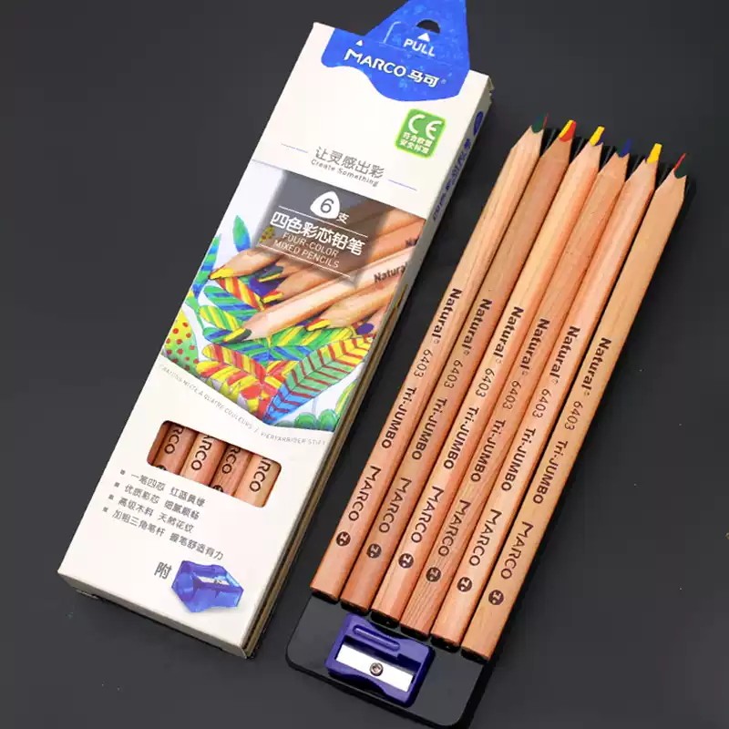 马可粗杆四色彩虹笔儿童手绘彩铅画笔涂色笔三角原木彩色铅笔,淘宝优惠券,粉丝福利购,淘宝优惠卷