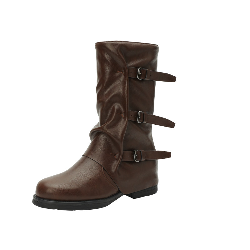 美拉德风靴子女褶皱皮带扣中筒西部靴2025秋季新款棕色裤管堆堆靴,淘宝优惠券,粉丝福利购,淘宝优惠卷
