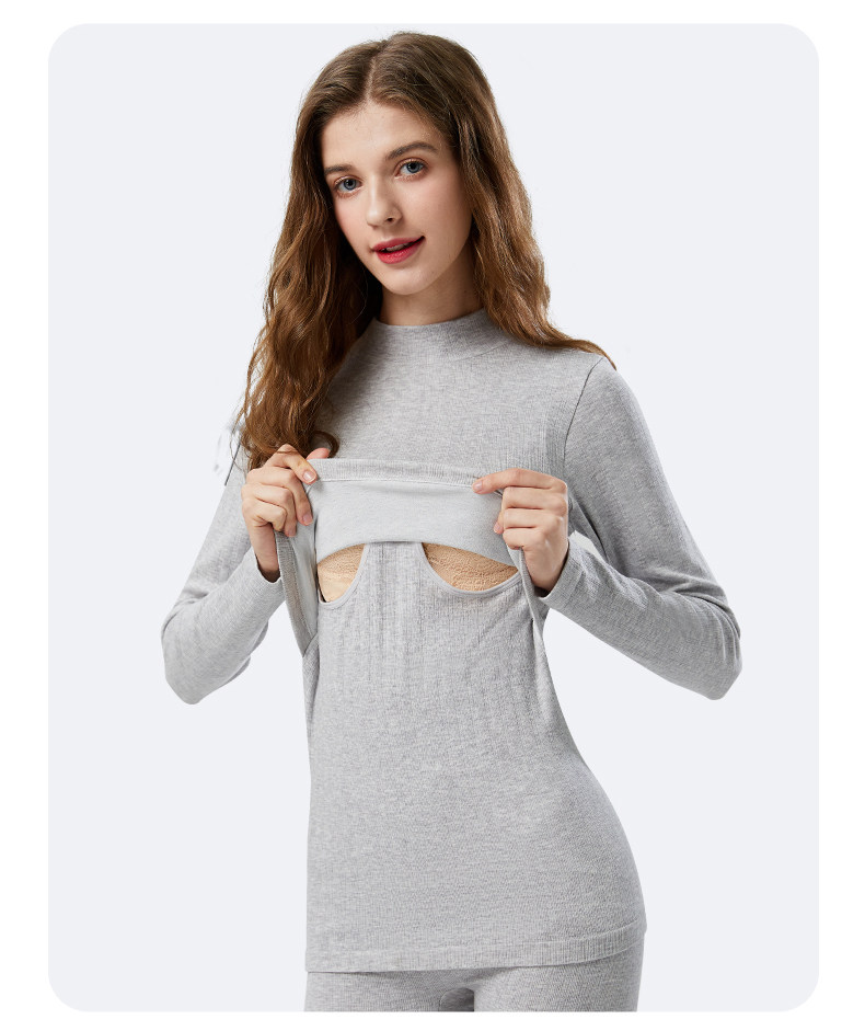 哺乳保暖喂奶长袖打底衫月子服秋衣 bisoubisou黛薇兰秋衣