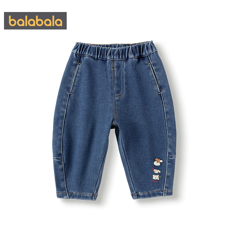 巴拉巴拉儿童牛仔裤男童女童加绒裤子冬装2025新款童装宝宝长裤厚 - 图3