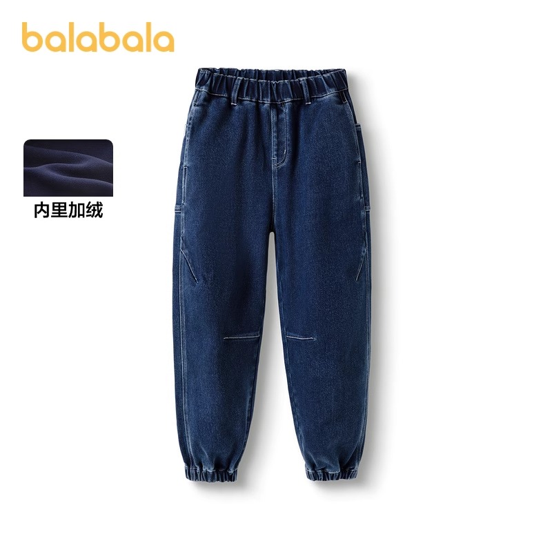 巴拉巴拉男童牛仔裤中大童一体绒裤子宝宝秋冬新款童装加绒儿童厚 - 图0