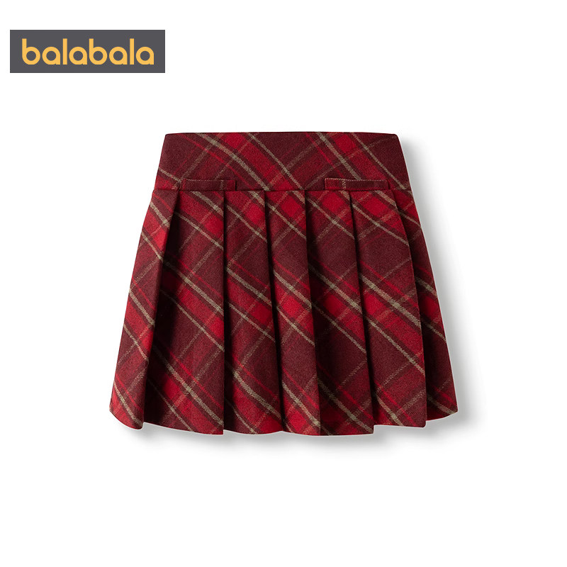 巴拉巴拉女童短裙中大童宝宝红色格子半身裙春秋款儿童裙子百褶裙,淘宝优惠券,粉丝福利购,淘宝优惠卷